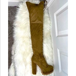 Faux suede lace thigh high boot